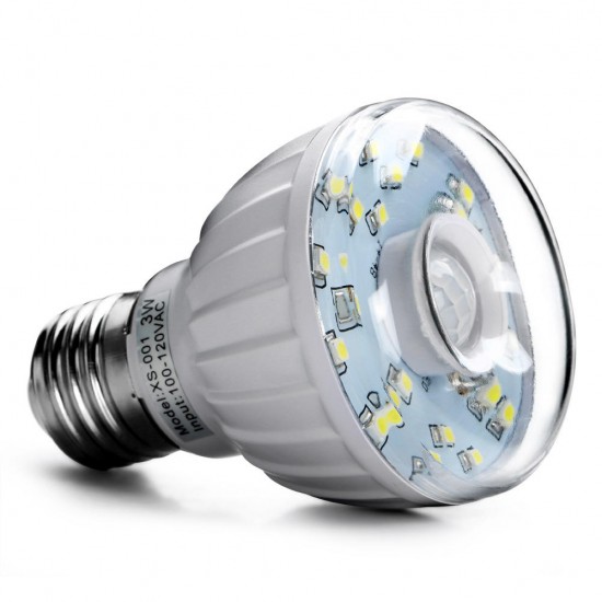 E27 3W SMD3528 Pure White Infrared Sensor LED Light Bulb for Porch AC100-120V/AC220-240V