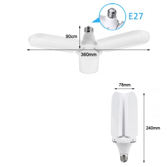 E27 45W Foldable LED Light Bulb Deformable Ceiling Fixture Workshop Garage Lamp AC85-265V AC165-265V