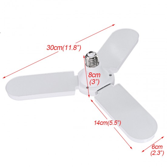 E27 45W LED Bulb Foldable White Color Fan Blade Adjustable Ceiling Lamp AC85-256V