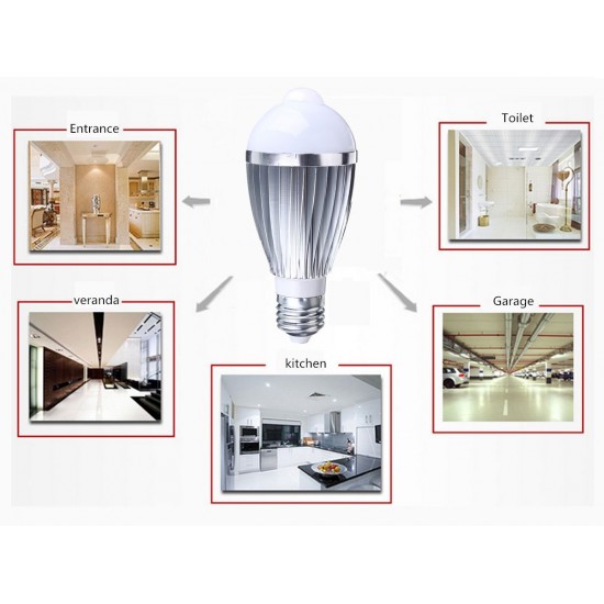 E27 5W Auto PIR Infrared Motion Sensor Detection LED Bulb Lamp 85-265V