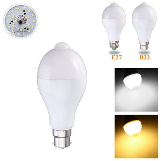 E27 B22 12W SMD5730 24LEDs Infrared Motion Sensor + Light Control Induction Light Bulb AC85-265V