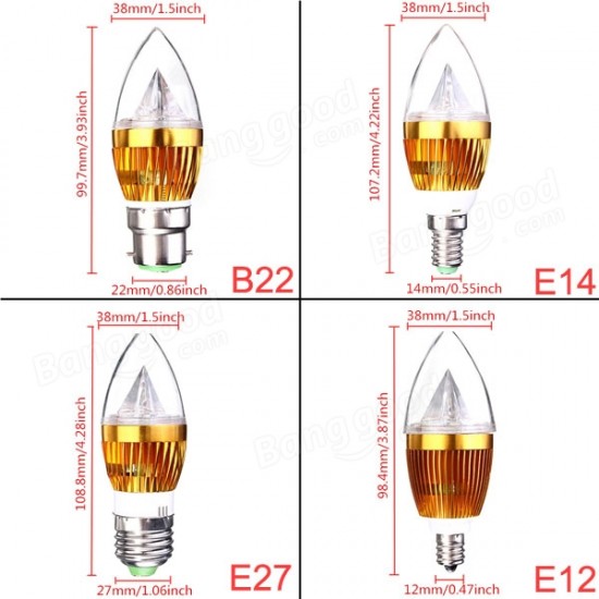 E27 E14 E12 B22 4.5W AC85-265V Golden Cover LED Candle Light Bulb