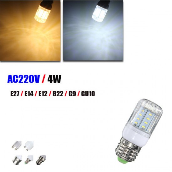 E27 E14 E12 B22 G9 GU10 4W 36 SMD 4014 LED Warm White Pure White Cover Corn Bulb AC220V