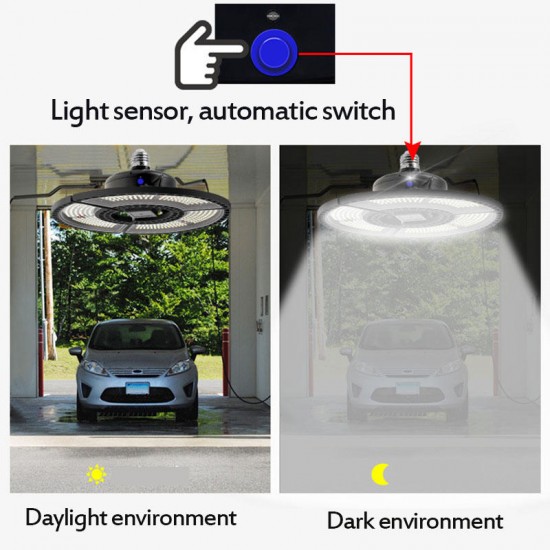 E27 Light Sensor LED Bulb UFO Deformable Folding Garage Lamp Warm White Indoor Outdoor Lighting AC220V
