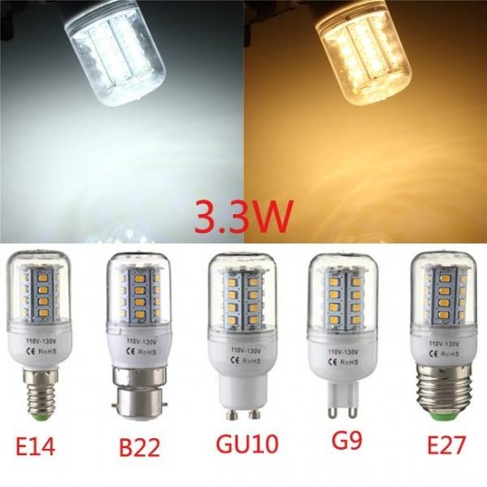 E27/E14/G9/GU10/B22 3.3W 30 SMD 2835 LED Corn Bulb Warm White/White 110V