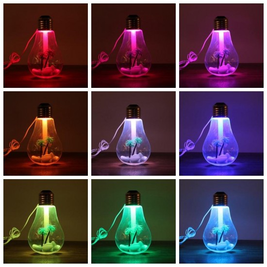 Portable E27 LED Bulb Humidifier Colorful Lights USB Diffuser Air Purifier Gift