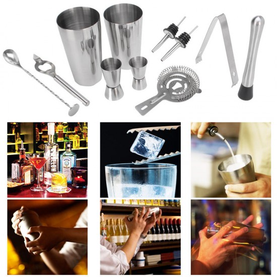 10Pcs Stainless Steel Cocktail Jigger Mixer Bar Drink Shaker Bartender Set Martini Tools Gatherings Parties 10Pcs Stainless Steel Cocktail Jigger Mixer Bar Drink Shaker Bartender Set Martini Tools Gatherings Parties