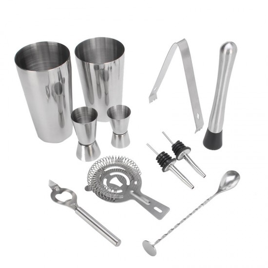 10Pcs Stainless Steel Cocktail Jigger Mixer Bar Drink Shaker Bartender Set Martini Tools Gatherings Parties