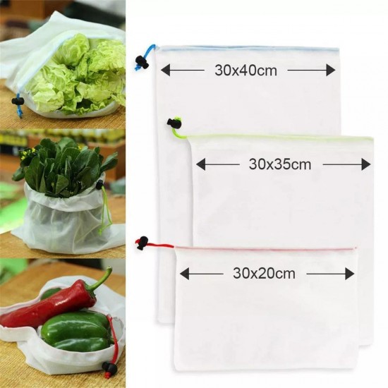 10pcs Reusable Mesh Produce Bags Vegetable Fruit Storage Shopping Grocery Bag