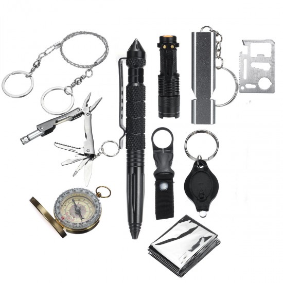 11 In 1 SOS Emergency Survival Kit EDC Tools Compass Fret Saw Flashlight Tactical Camping Hiking 11 In 1 SOS Emergency Survival Kit EDC Tools Compass Fret Saw Flashlight Tactical Camping Hiking