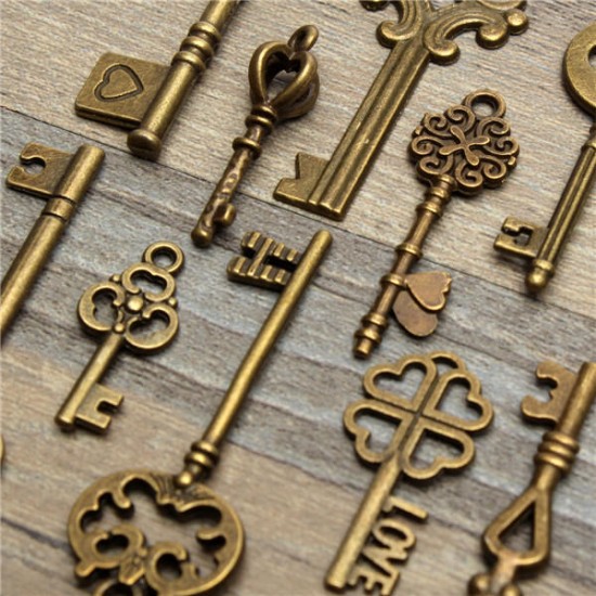 11Pcs Antique Vintage Old Look Skeleton Key Set Pendant Heart Bow Steampunk Lock 11Pcs Antique Vintage Old Look Skeleton Key Set Pendant Heart Bow Steampunk Lock