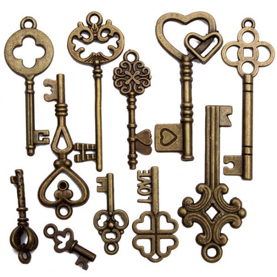 11Pcs Antique Vintage Old Look Skeleton Key Set Pendant Heart Bow Steampunk Lock 11Pcs Antique Vintage Old Look Skeleton Key Set Pendant Heart Bow Steampunk Lock