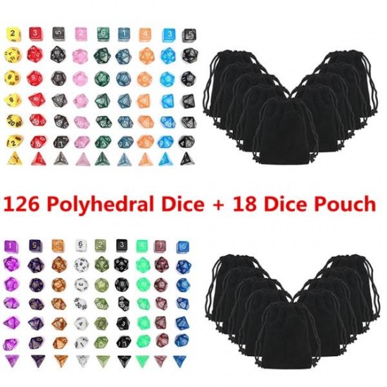 126 Pcs RPG MTG Polyhedral Dice 18 Sets with Pouch Bags 18 Colors