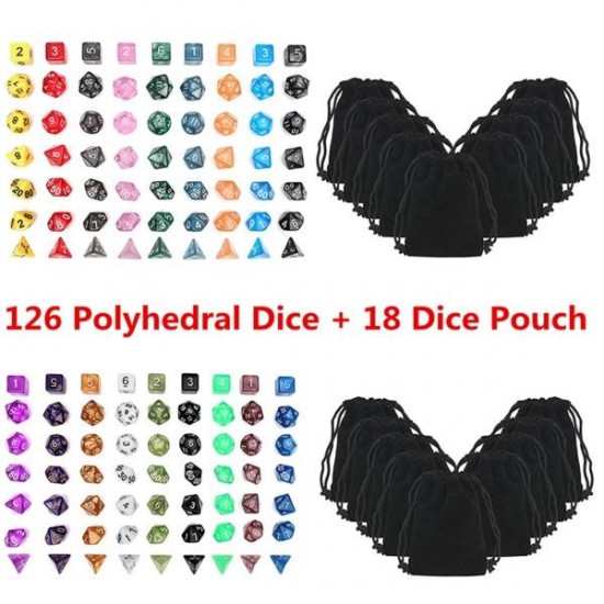 126 Pcs RPG MTG Polyhedral Dice 18 Sets with Pouch Bags 18 Colors 126 Pcs RPG MTG Polyhedral Dice 18 Sets with Pouch Bags 18 Colors