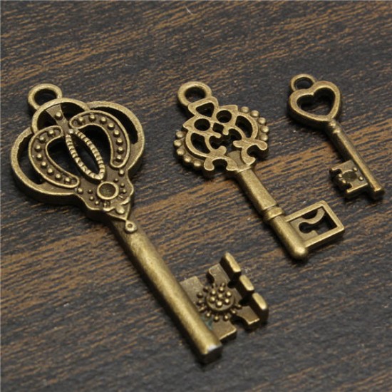 13pcs Antique Vintage Old Look Skeleton Key Lot Set Pendant Heart Bow Lock Steampunk Jewel