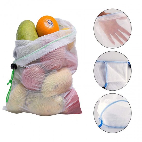 15pcs Reusable Mesh Produce Bags Vegetable Fruit Storage Shopping Grocery Bag