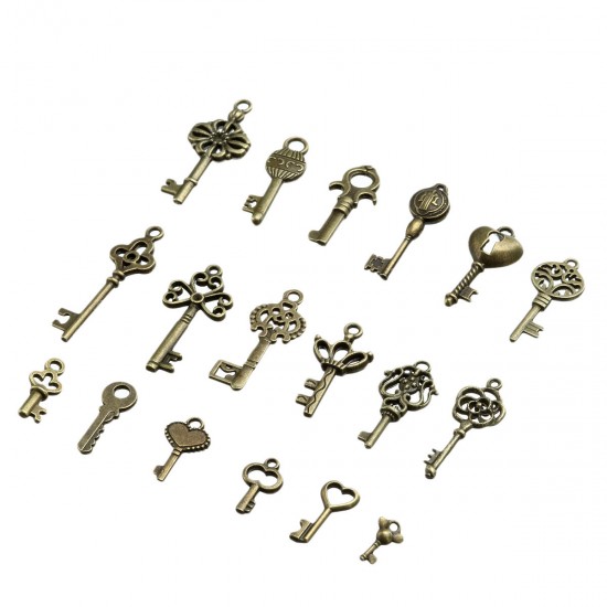 18Pcs Antique Bronze Key Retro Pendant Kit Necklace bracelet Anklet Decorations