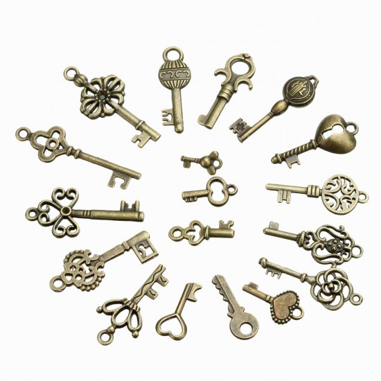 18Pcs Antique Bronze Key Retro Pendant Kit Necklace bracelet Anklet Decorations