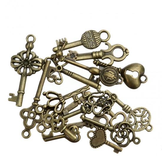 18Pcs Antique Bronze Key Retro Pendant Kit Necklace bracelet Anklet Decorations