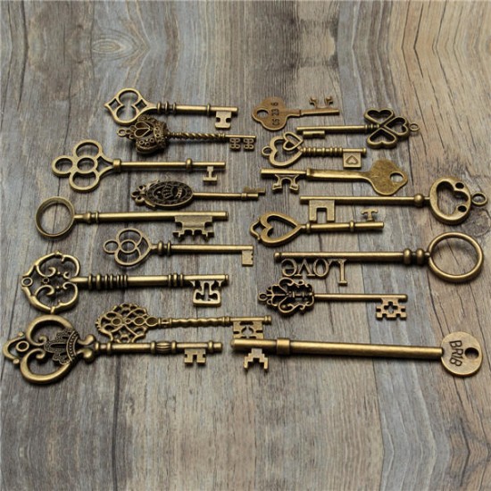 18Pcs Antique Vintage Old Look Skeleton Key Lot Pendant Heart Bow Lock Steampunk 18Pcs Antique Vintage Old Look Skeleton Key Lot Pendant Heart Bow Lock Steampunk