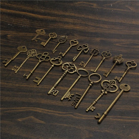 18Pcs Antique Vintage Old Look Skeleton Key Lot Pendant Heart Bow Lock Steampunk