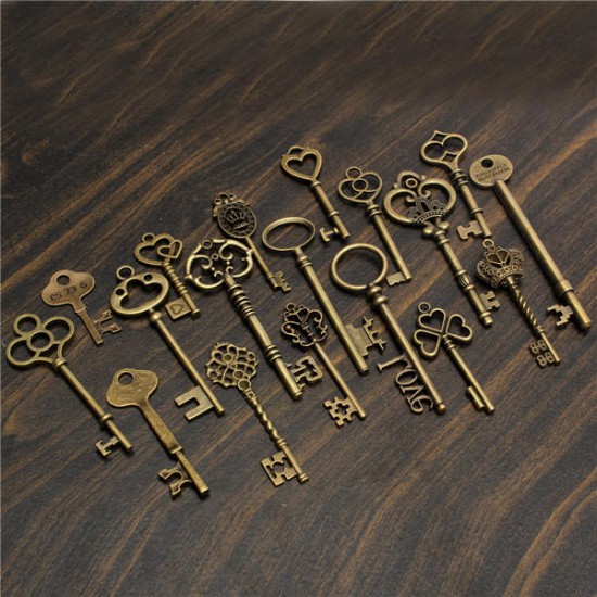 18Pcs Antique Vintage Old Look Skeleton Key Lot Pendant Heart Bow Lock Steampunk