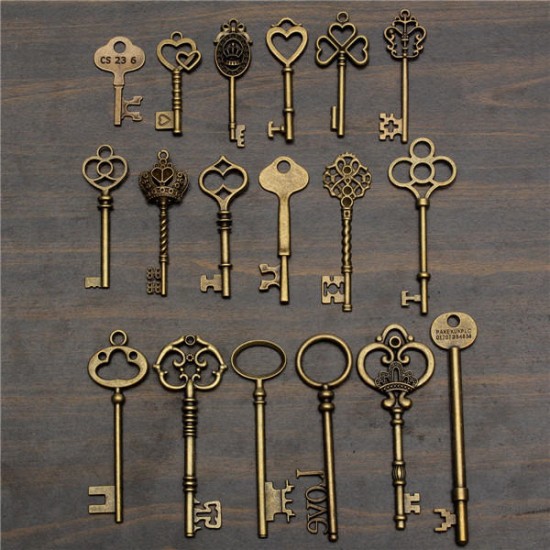 18Pcs Antique Vintage Old Look Skeleton Key Lot Pendant Heart Bow Lock Steampunk 18Pcs Antique Vintage Old Look Skeleton Key Lot Pendant Heart Bow Lock Steampunk