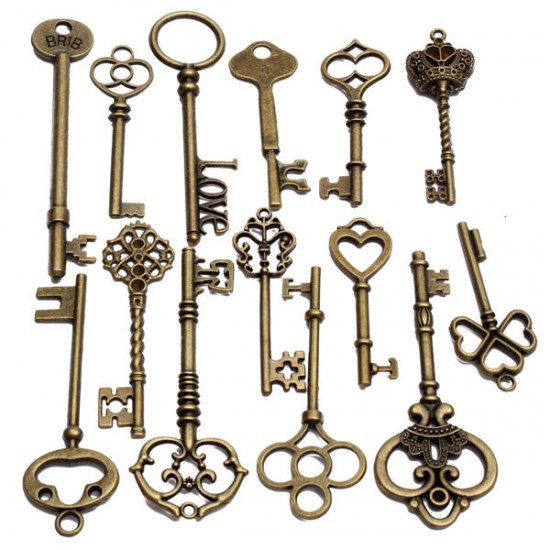 18Pcs Antique Vintage Old Look Skeleton Key Lot Pendant Heart Bow Lock Steampunk 18Pcs Antique Vintage Old Look Skeleton Key Lot Pendant Heart Bow Lock Steampunk