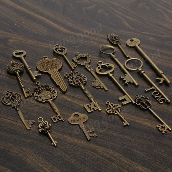 18pcs Antique Vintage Old Look Skeleton Key Lot Pendant Heart Bow Lock