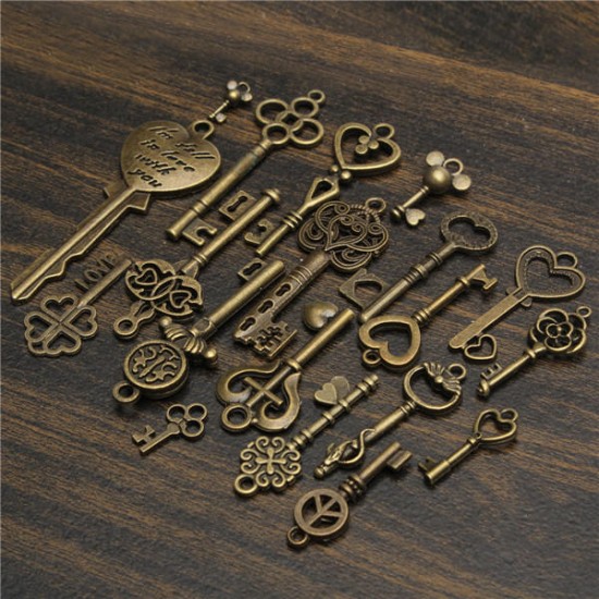 19Pcs Antique Vintage Old Look Skeleton Key Set Lot Pendant Heart Bow Lock Steampunk Jewel 19Pcs Antique Vintage Old Look Skeleton Key Set Lot Pendant Heart Bow Lock Steampunk Jewel