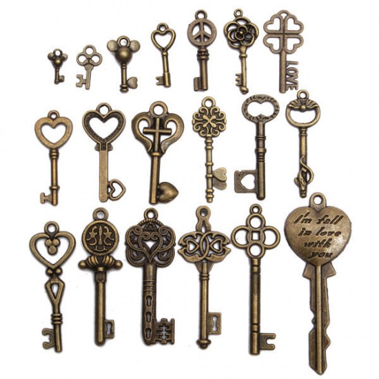 19Pcs Antique Vintage Old Look Skeleton Key Set Lot Pendant Heart Bow Lock Steampunk Jewel 19Pcs Antique Vintage Old Look Skeleton Key Set Lot Pendant Heart Bow Lock Steampunk Jewel