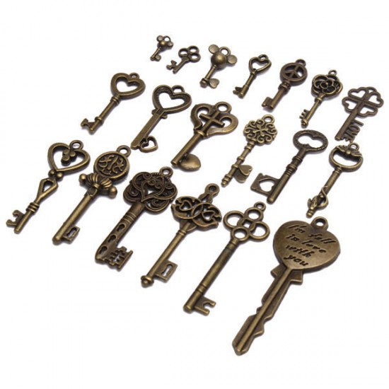 19Pcs Antique Vintage Old Look Skeleton Key Set Lot Pendant Heart Bow Lock Steampunk Jewel 19Pcs Antique Vintage Old Look Skeleton Key Set Lot Pendant Heart Bow Lock Steampunk Jewel
