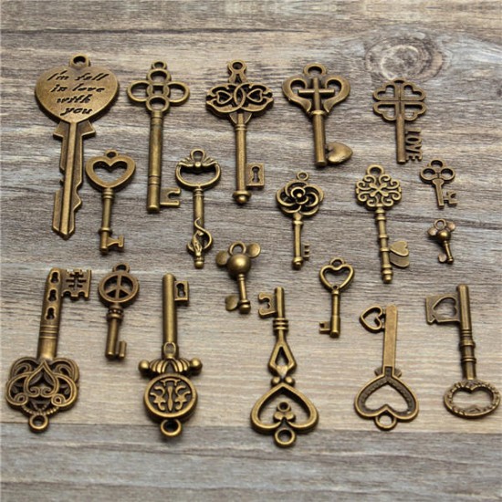 19Pcs Antique Vintage Old Look Skeleton Key Set Lot Pendant Heart Bow Lock Steampunk Jewel 19Pcs Antique Vintage Old Look Skeleton Key Set Lot Pendant Heart Bow Lock Steampunk Jewel