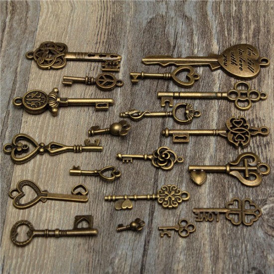 19Pcs Antique Vintage Old Look Skeleton Key Set Lot Pendant Heart Bow Lock Steampunk Jewel 19Pcs Antique Vintage Old Look Skeleton Key Set Lot Pendant Heart Bow Lock Steampunk Jewel
