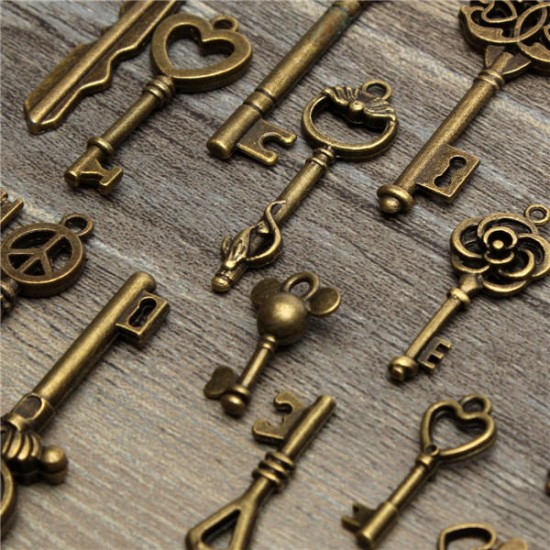 19Pcs Antique Vintage Old Look Skeleton Key Set Lot Pendant Heart Bow Lock Steampunk Jewel 19Pcs Antique Vintage Old Look Skeleton Key Set Lot Pendant Heart Bow Lock Steampunk Jewel