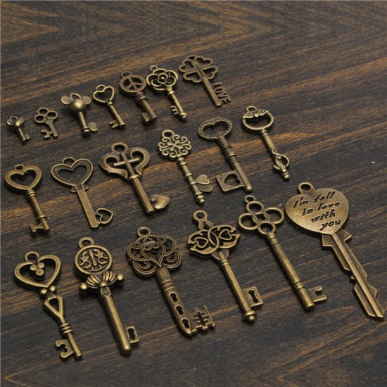 19Pcs Antique Vintage Old Look Skeleton Key Set Lot Pendant Heart Bow Lock Steampunk Jewel 19Pcs Antique Vintage Old Look Skeleton Key Set Lot Pendant Heart Bow Lock Steampunk Jewel