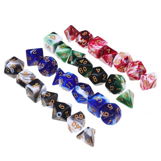 28Pcs Multisided Dice Polyhedral Dices Set Board RPG Dice Set 4 Colors With 4 Bags