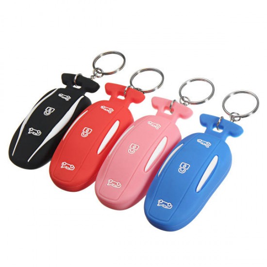 3 Button Silicone Smart Remote Key Cover Fob Case Key Holder With Key Chain Fits For Tesla Model X