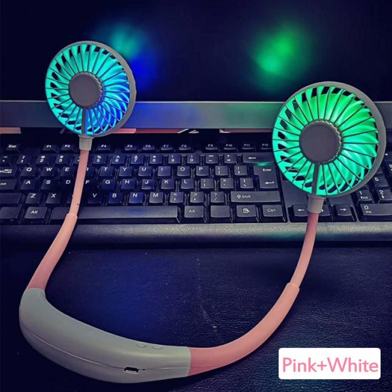 3 Speed Adjustable Hand Free USB Personal Fan Aromatherapy Portable Handheld Mini LED Fan Headphone Design Neckband Hanging Fan