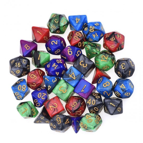 35Pcs Polyhedral Dice Set Multisided Dices Swirl RPG Role Playing Games Gadget W/ bag