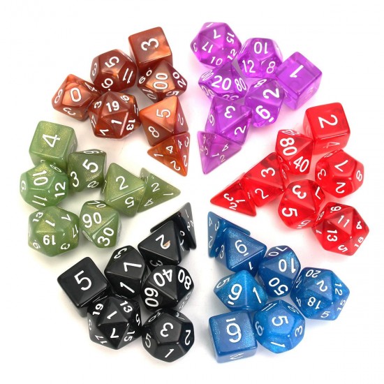42 Pcs Polyhedral Board RPG MTG Dice Sets 6 Color 4D 6D 8D 10D 12D 20D with 6 Pouch