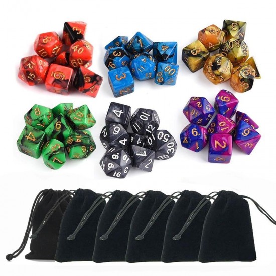 42Pcs 6 Sets Polyhedral Dice 6 Colors D & D RPG With 6 bags