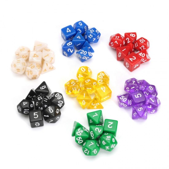 49pcs Multi-sided Polyhedral Digital Acrylic Dice Set 7 Colors w/Carry Bag