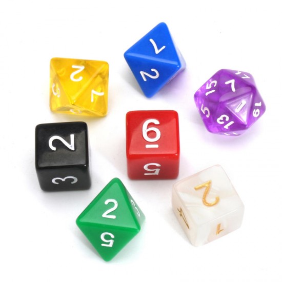 49pcs Multi-sided Polyhedral Digital Acrylic Dice Set 7 Colors w/Carry Bag