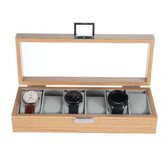 6 Slots Wooden Watch Jewelry Storage Holder Box Watches Display Holder Gift Case