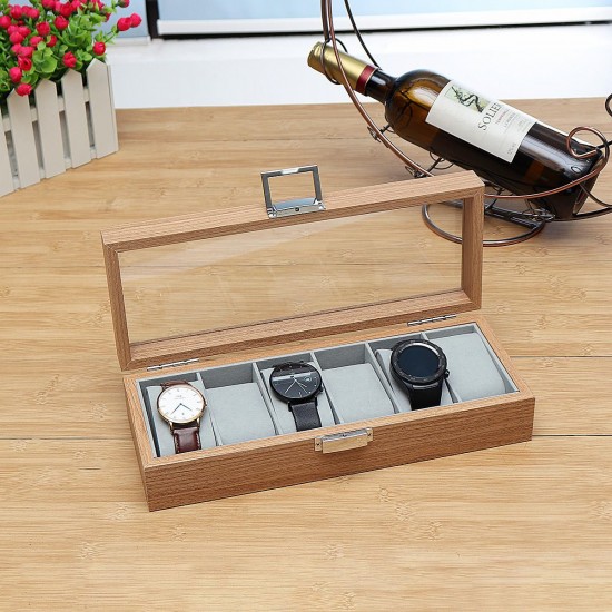 6 Slots Wooden Watch Jewelry Storage Holder Box Watches Display Holder Gift Case