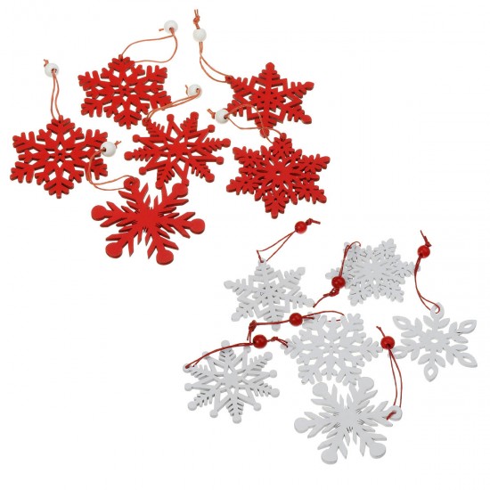 6pcs Christmas Natural Wood Chip Ornament Xmas Tree Snowflake Hanging Decor Decorations