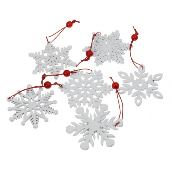 6pcs Christmas Natural Wood Chip Ornament Xmas Tree Snowflake Hanging Decor Decorations