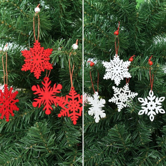 6pcs Christmas Natural Wood Chip Ornament Xmas Tree Snowflake Hanging Decor Decorations