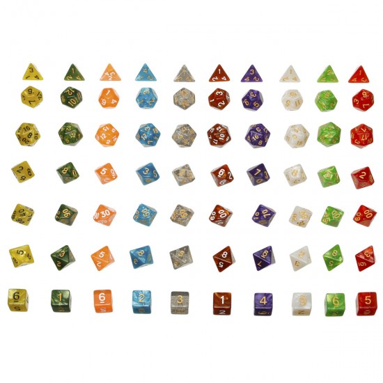 70Pcs Acrylic Polyhedral Dices Set Role Playing Game Dice Gadget for Dungeons Dragons D20 D12 D10 D8 D6 D4 Games